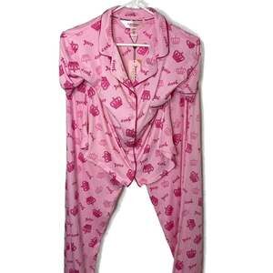 Juicy Couture Pink Crown Toss Notch Collar Pajama Set